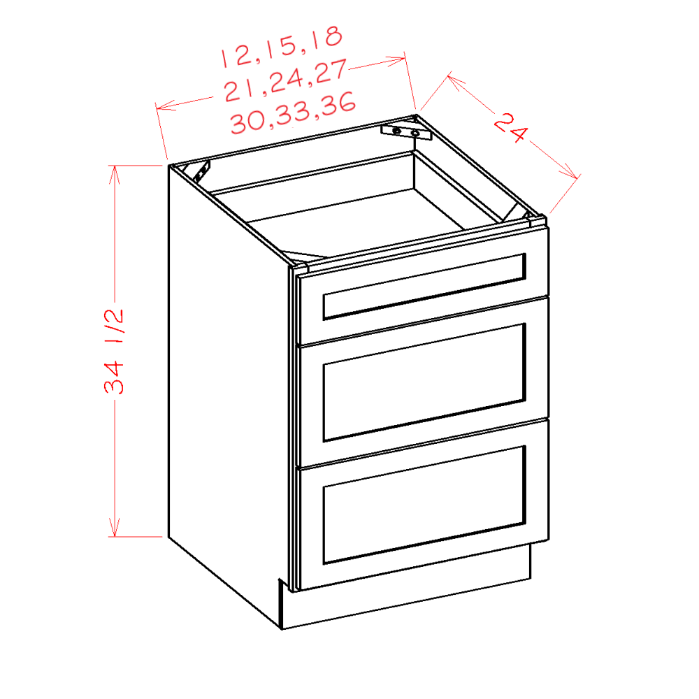 Navy Blue Shaker 27" 3-Drawer Base Cabinet