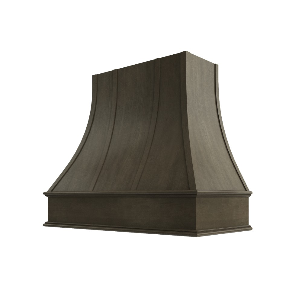 Curved Wood Range Hood with Strapped Front and Classic Moulding