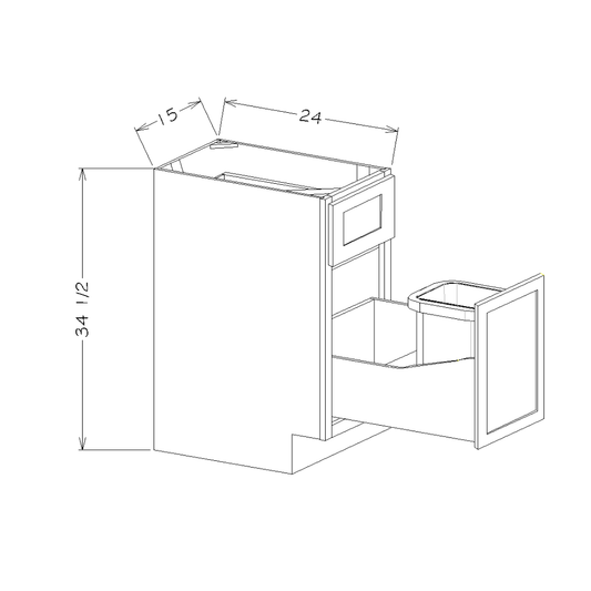 White Shaker 15" Single Drawer Base Cabinet w/ Single Trashcan Pullout Kit