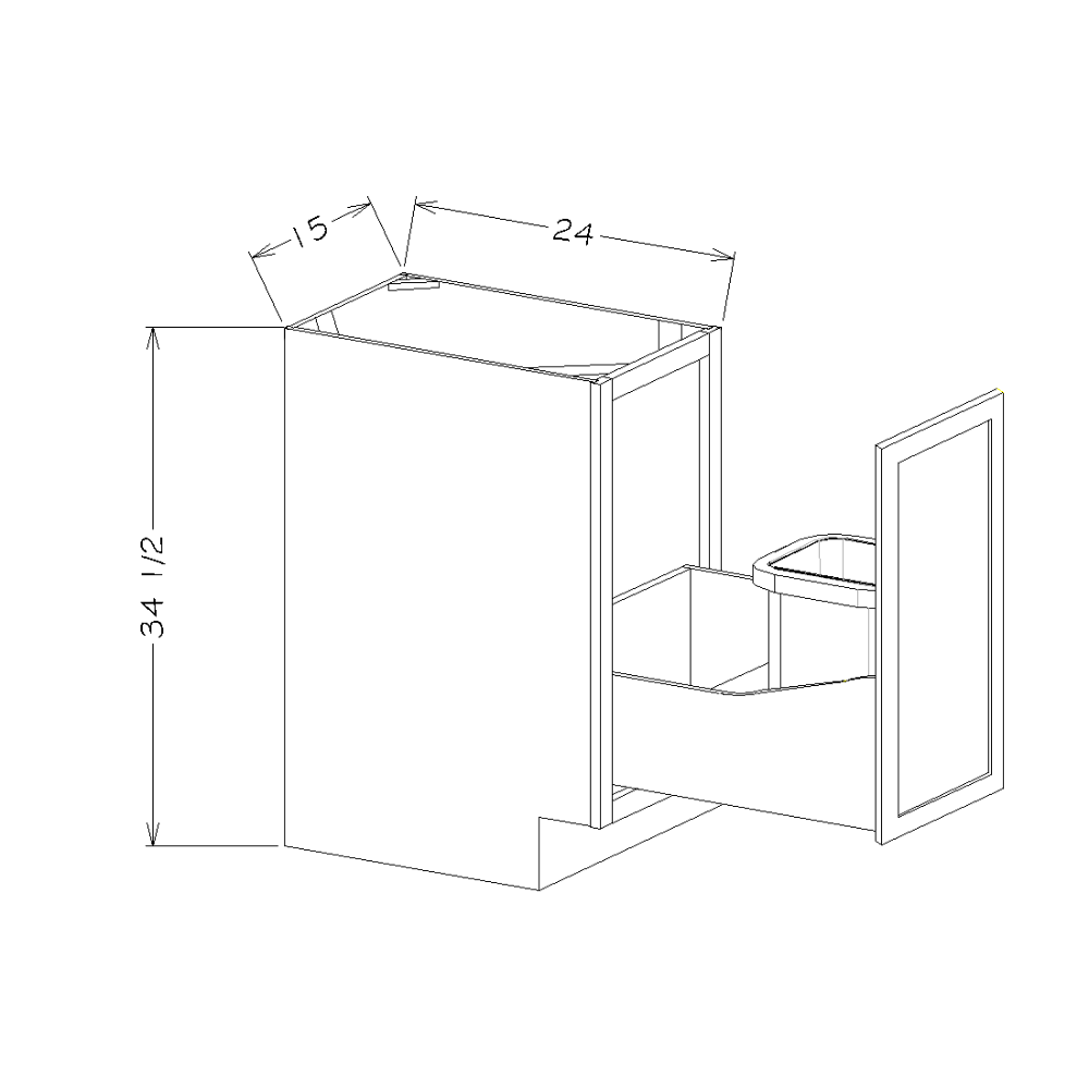 Glazed Antique White 15" Single Full Height Door Base Cabinet w/ Single Trashcan Pullout Kit