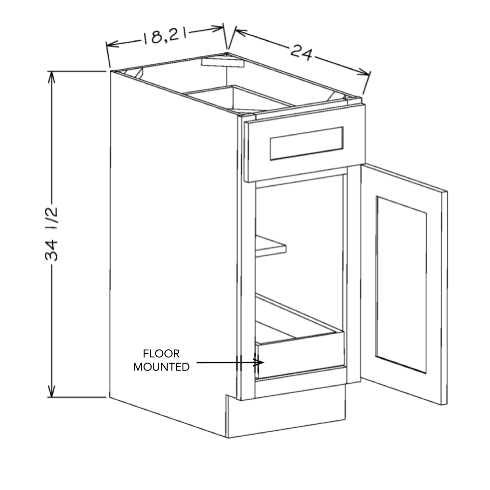 White Slim Shaker 18" Full Height Door Base Cabinet w/ 1 Rollout Shelf