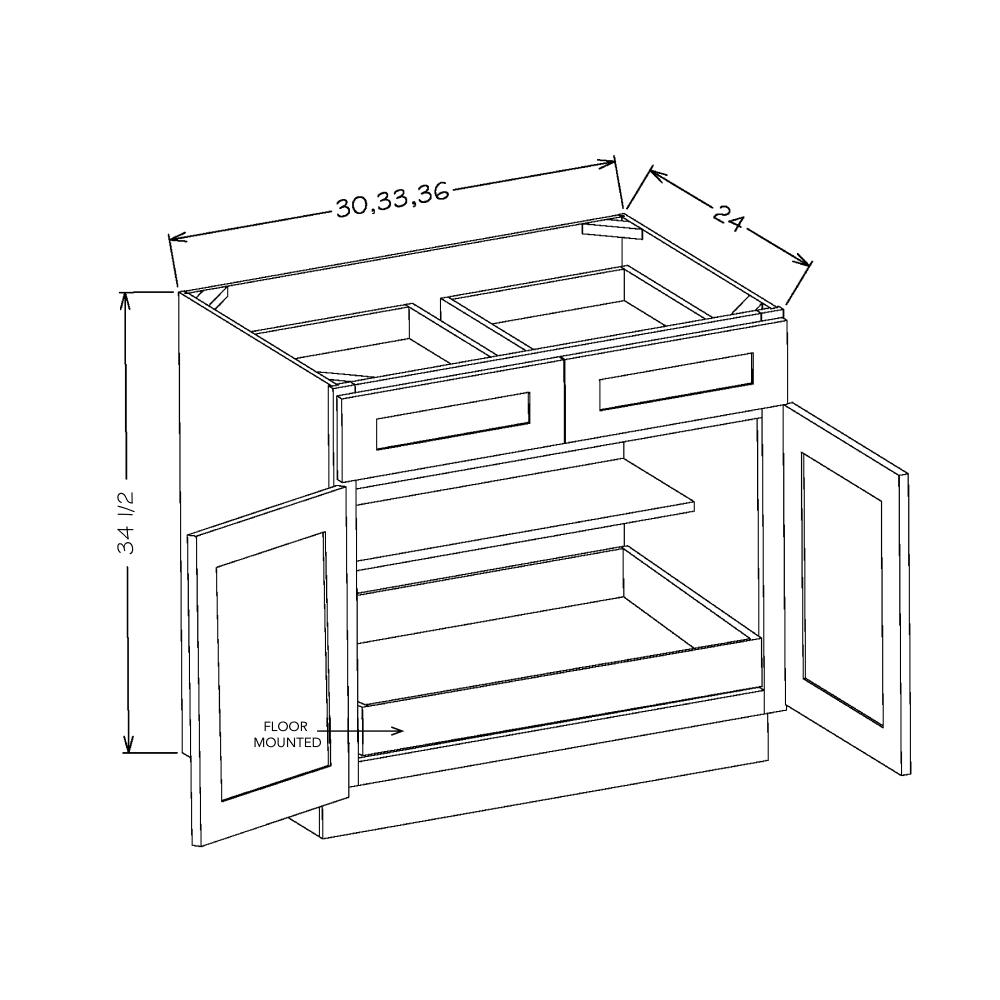 Navy Blue Shaker 33" Base Cabinet w/ 1 Rollout Shelf