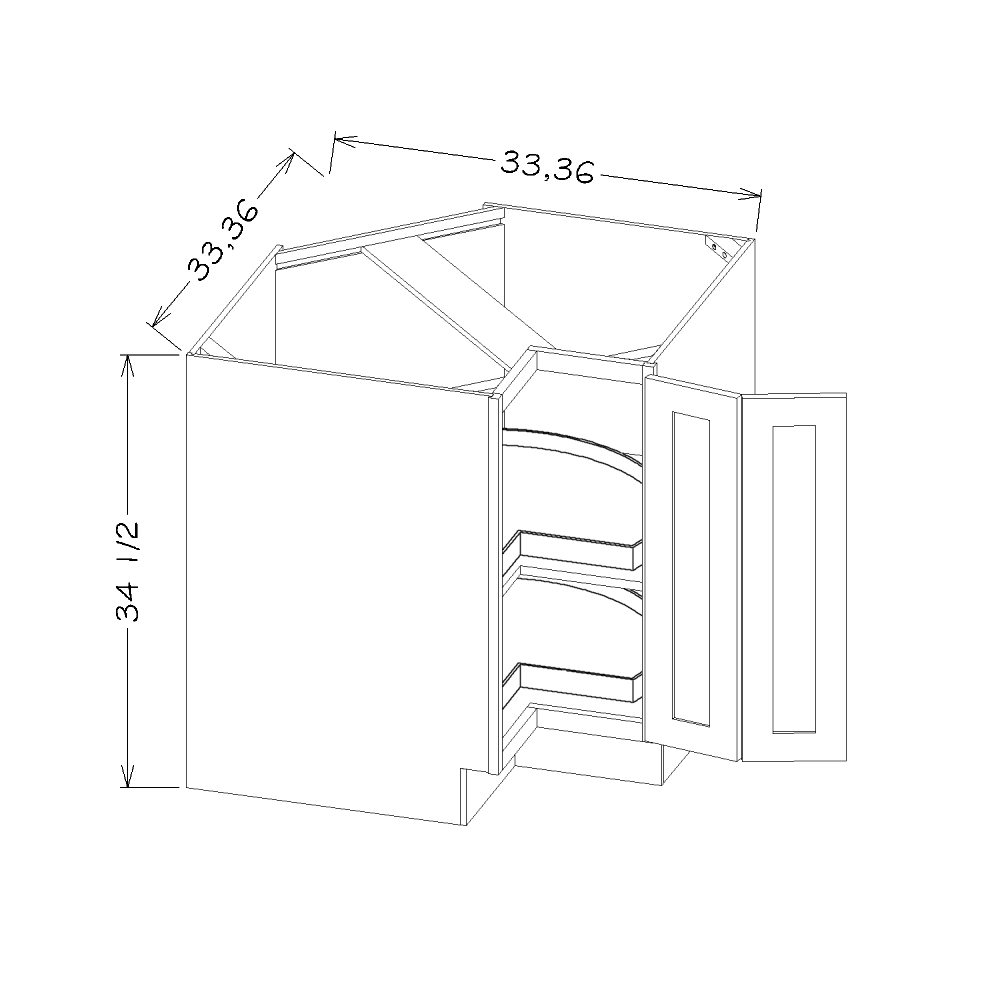 White Shaker 33" Lazy Susan Cabinet with 2 Wooden Trays