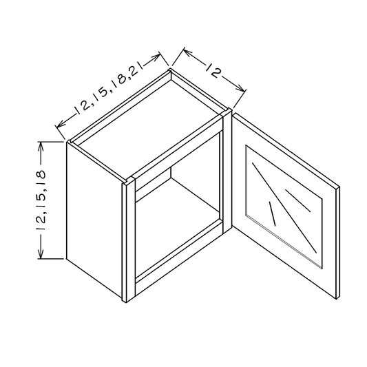 Black Shaker 15"W x 12"H Stacker Wall Glass Door Cabinet with Finished Interior