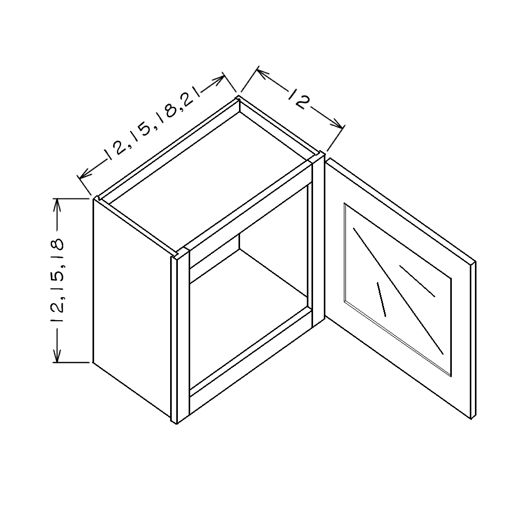 Antique White Shaker 12"W x 12"H Stacker Wall Glass Door Cabinet with Finished Interior