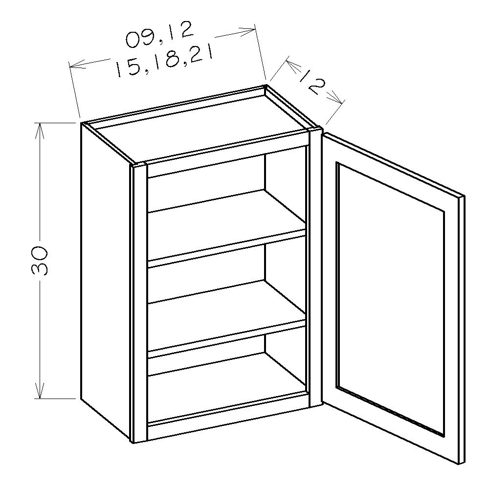 Black Shaker 12"W x 30"H Wall Cabinet