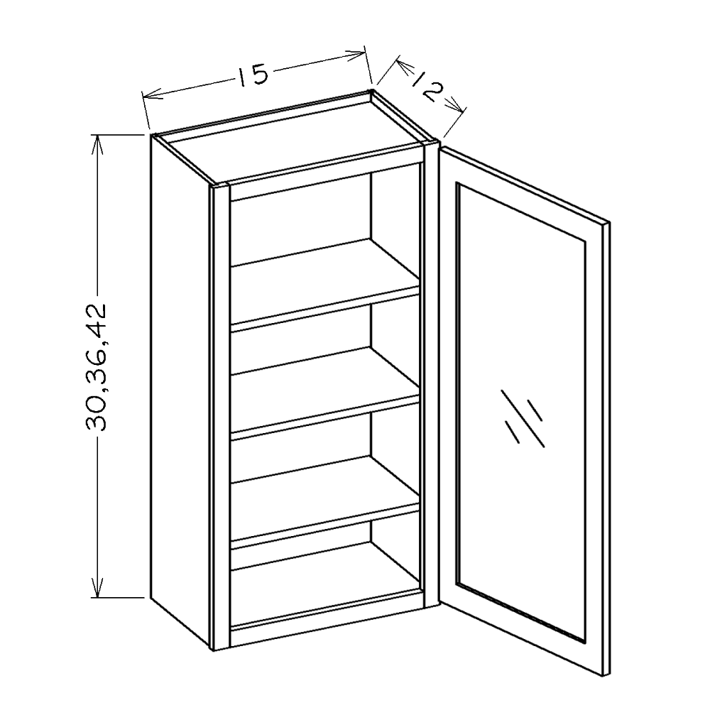 Black Shaker 15"W x 36"H Wall Glass Door Cabinet with Finished Interior