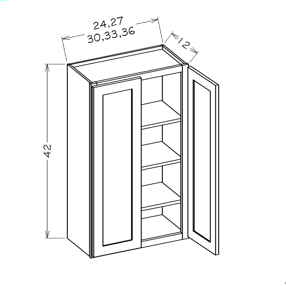 Grey Shaker 36"W x 42"H Wall Cabinet