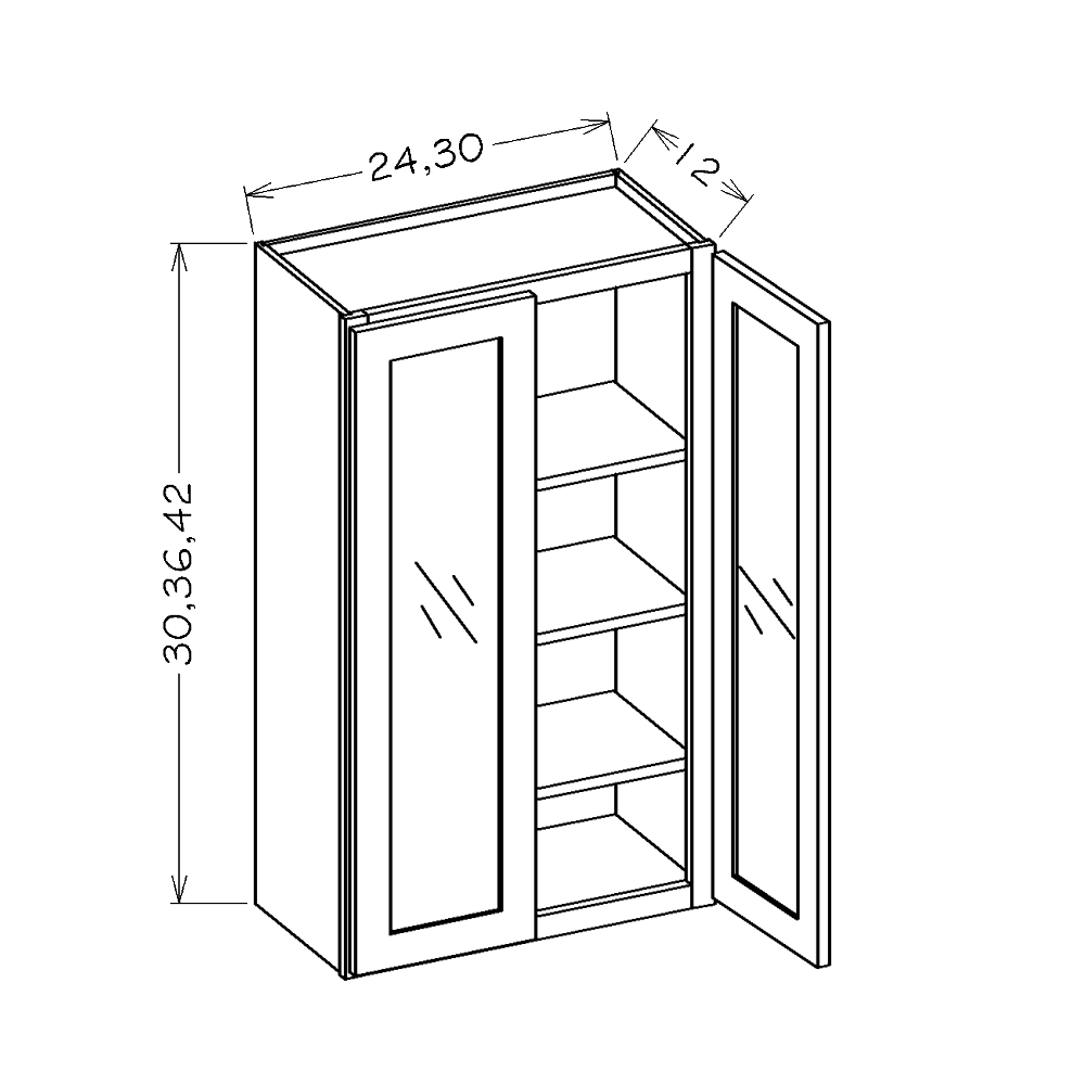 Glazed Antique White 24"W x 30"H Wall Glass Door Cabinet with Finished Interior