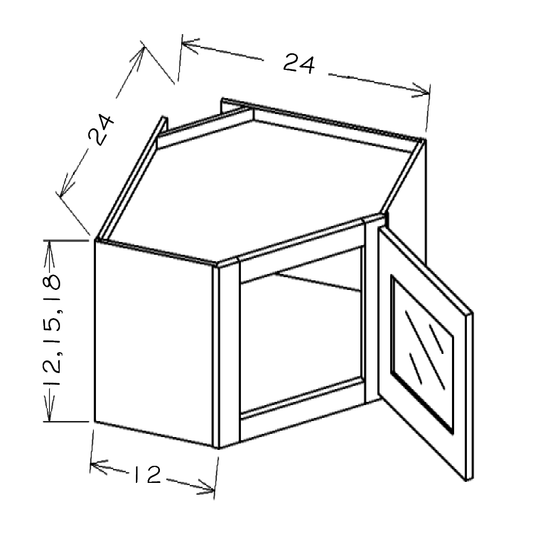 Oxford Mist 24"W x 12"H Stacker Diagonal Corner Wall Glass Door Cabinet with Finished Interior