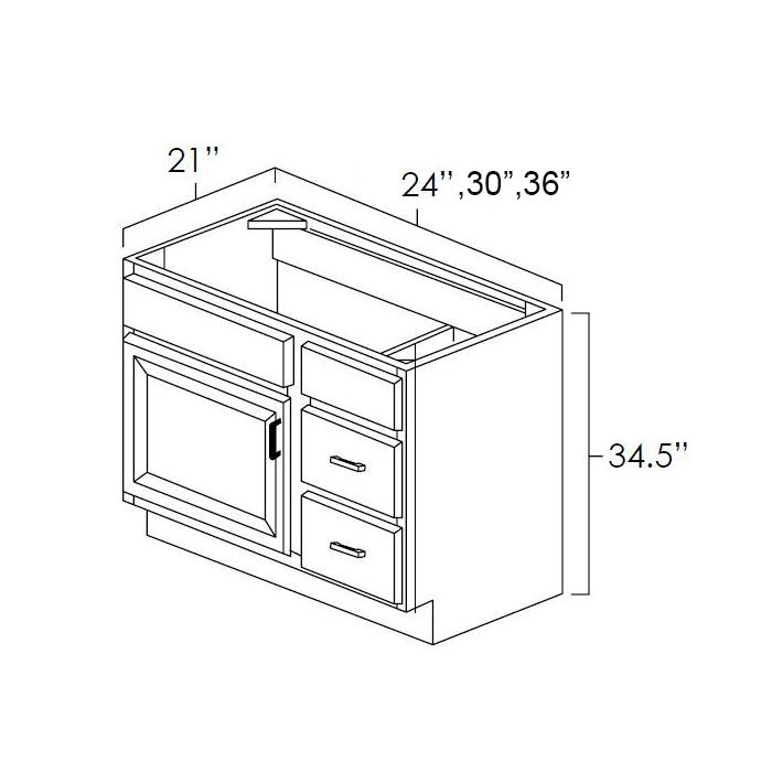 Hickory Shaker 30" Bathroom Vanity w/ Drawers on the Right