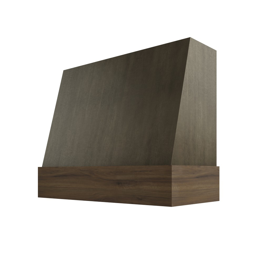 Angled Wood Range Hood with Walnut Stained Band