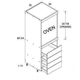 Dark Wood 30" W X 71 1/4" H Tall One Oven With Four Drawer