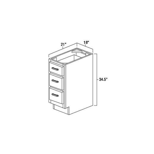 Hickory Shaker 18" Three Drawer Vanity Base Cabinet