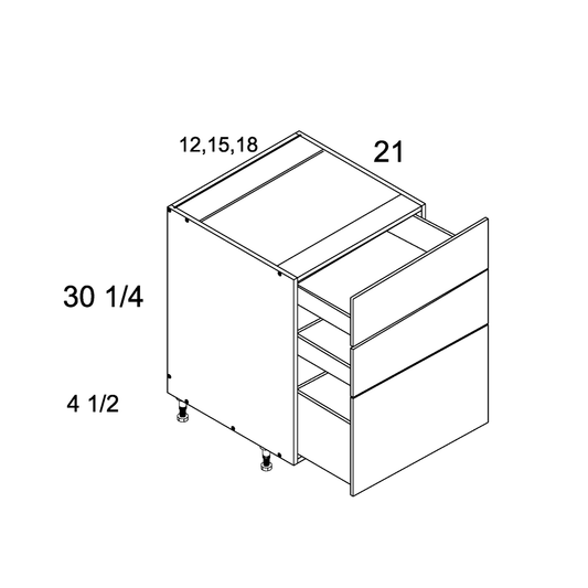 Grey Wood 15" W Three Drawer Vanity Base Cabinet