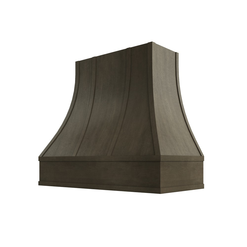 Curved Wood Range Hood with Strapped Front and Flat Moulding