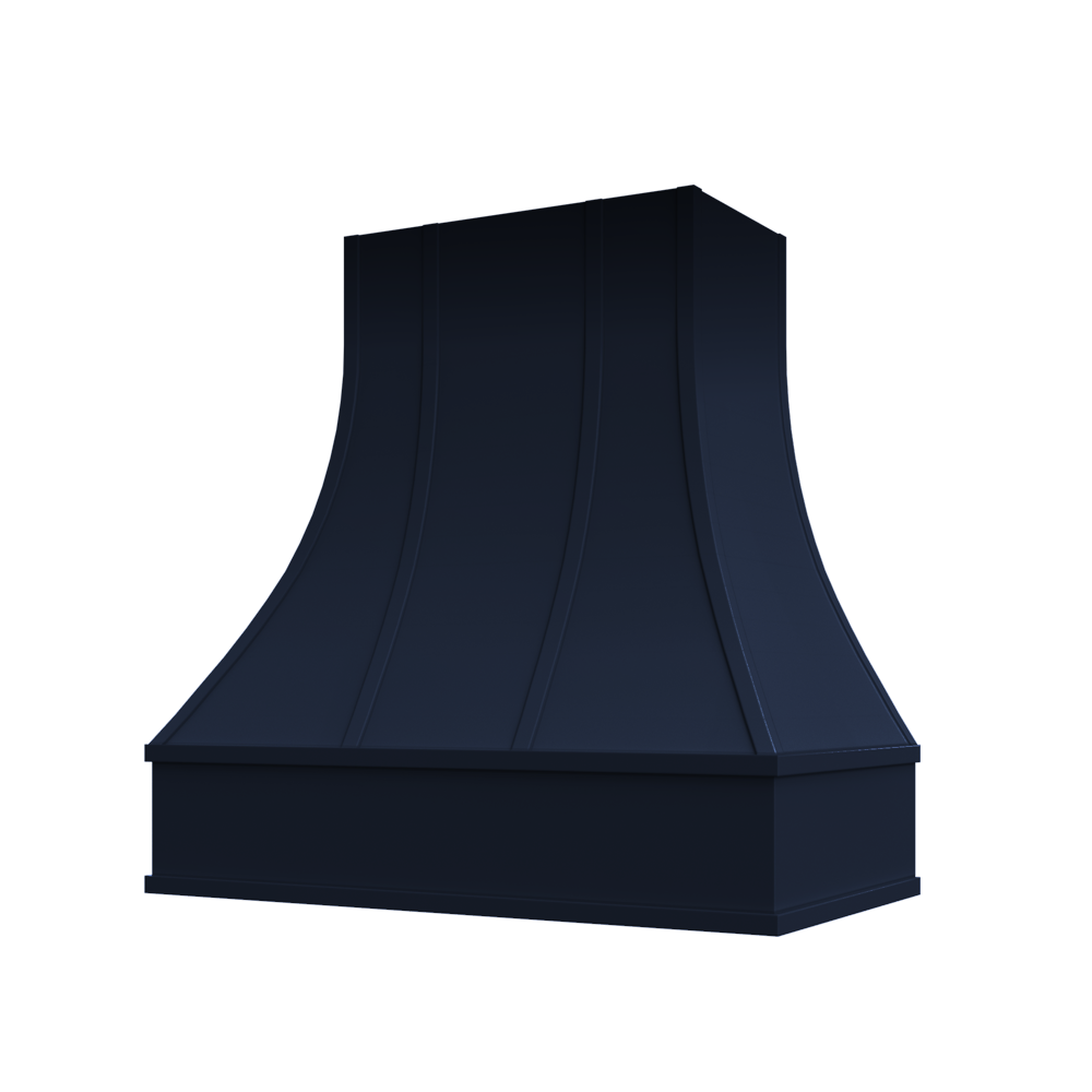 Curved Wood Range Hood with Strapped Front and Flat Moulding