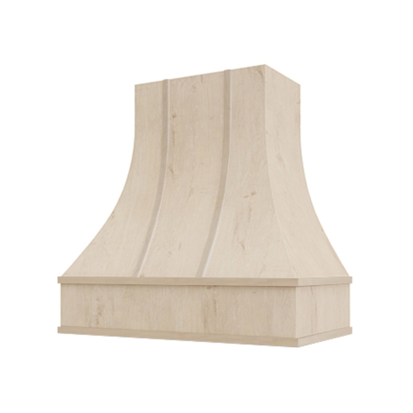 Curved Wood Range Hood with Strapped Front and Flat Moulding
