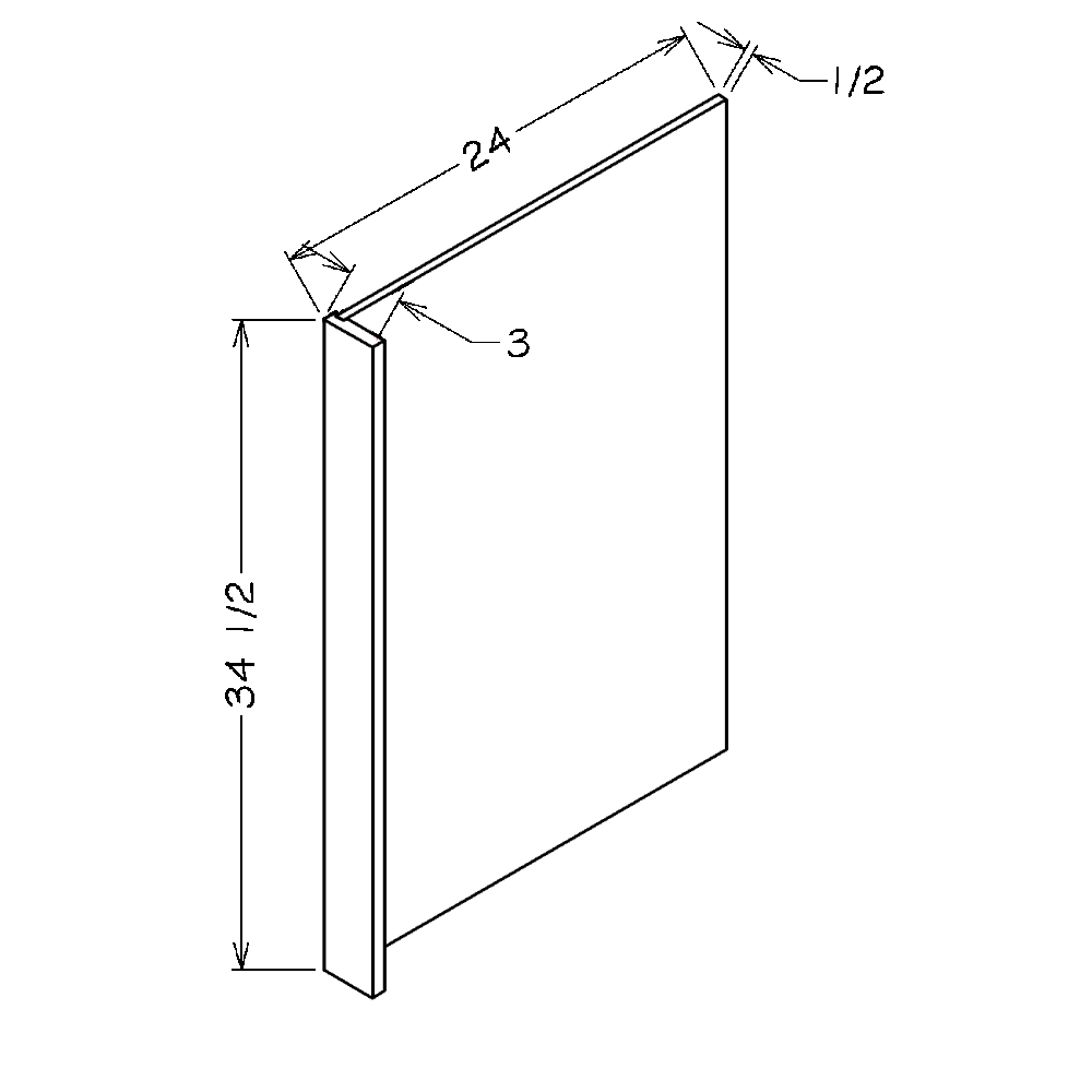 Black Shaker 3"W x 34 1/2"H Dishwasher Return Panel