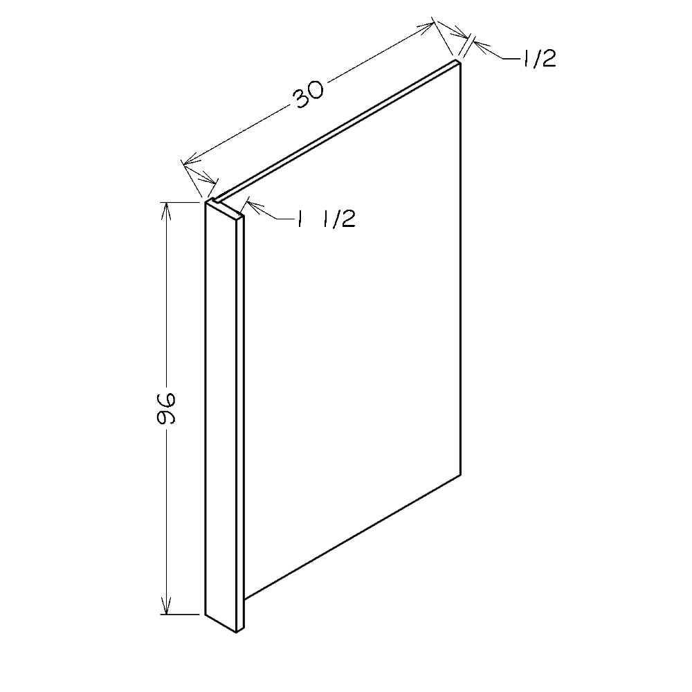 Black Shaker 30"W x 96"H Refrigerator End Panel w/ 1.5" Filler Strip