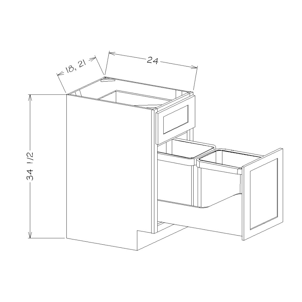 White Shaker 18" Single Drawer Base Cabinet w/ Double Trashcan Pullout Kit