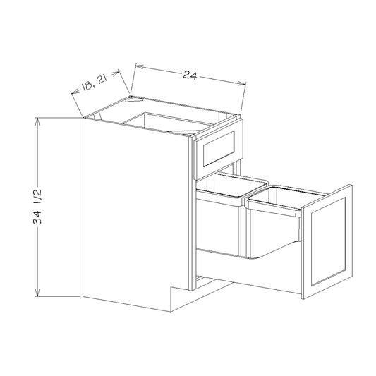 White Shaker 18" Single Drawer Base Cabinet w/ Double Trashcan Pullout Kit