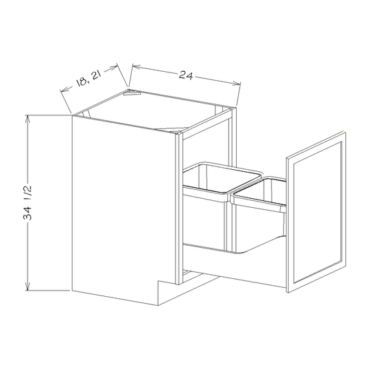 White Slim Shaker 21" Single Full Height Door Base Cabinet w/ Single Trashcan Pullout Kit