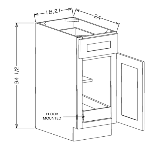 Black Shaker 18" Full Height Door Base Cabinet w/ 1 Rollout Shelf