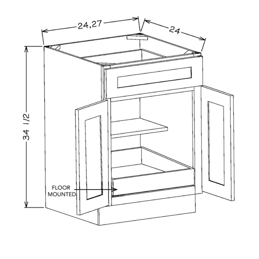 Grey Shaker 24" Base Cabinet w/ 1 Rollout Shelf