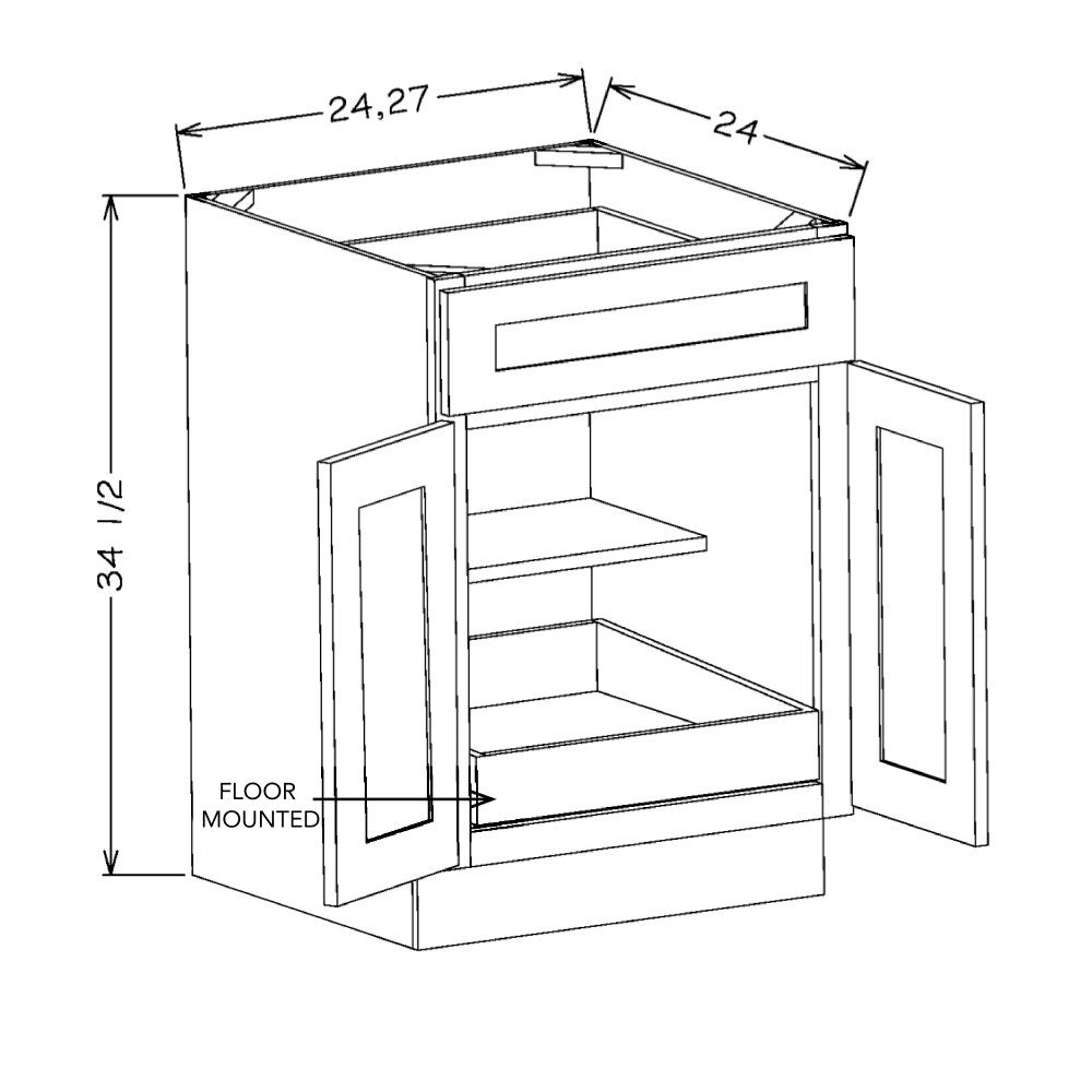 White Slim Shaker 24" Base Cabinet w/ 1 Rollout Shelf