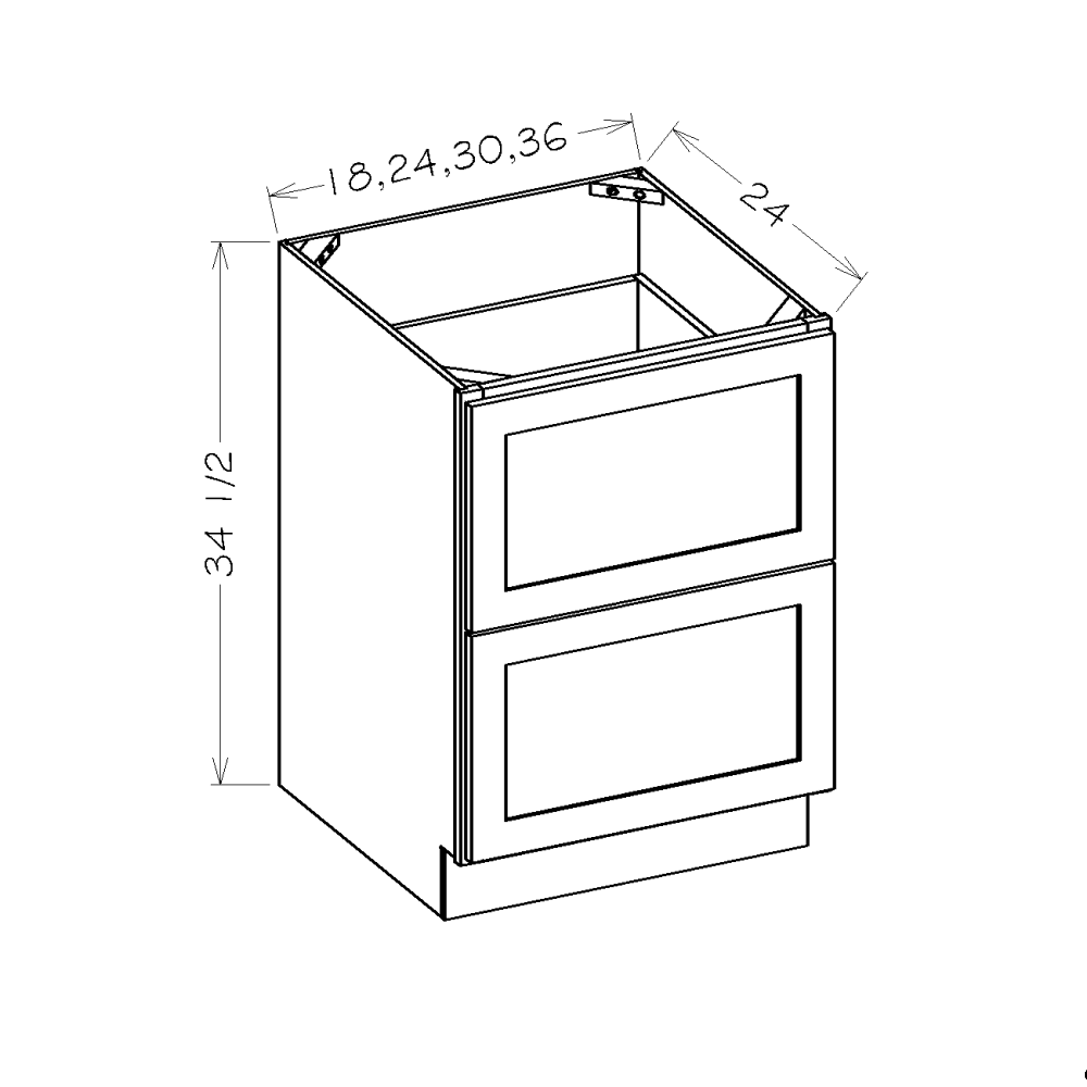 White Slim Shaker 24" 2-Drawer Base Cabinet