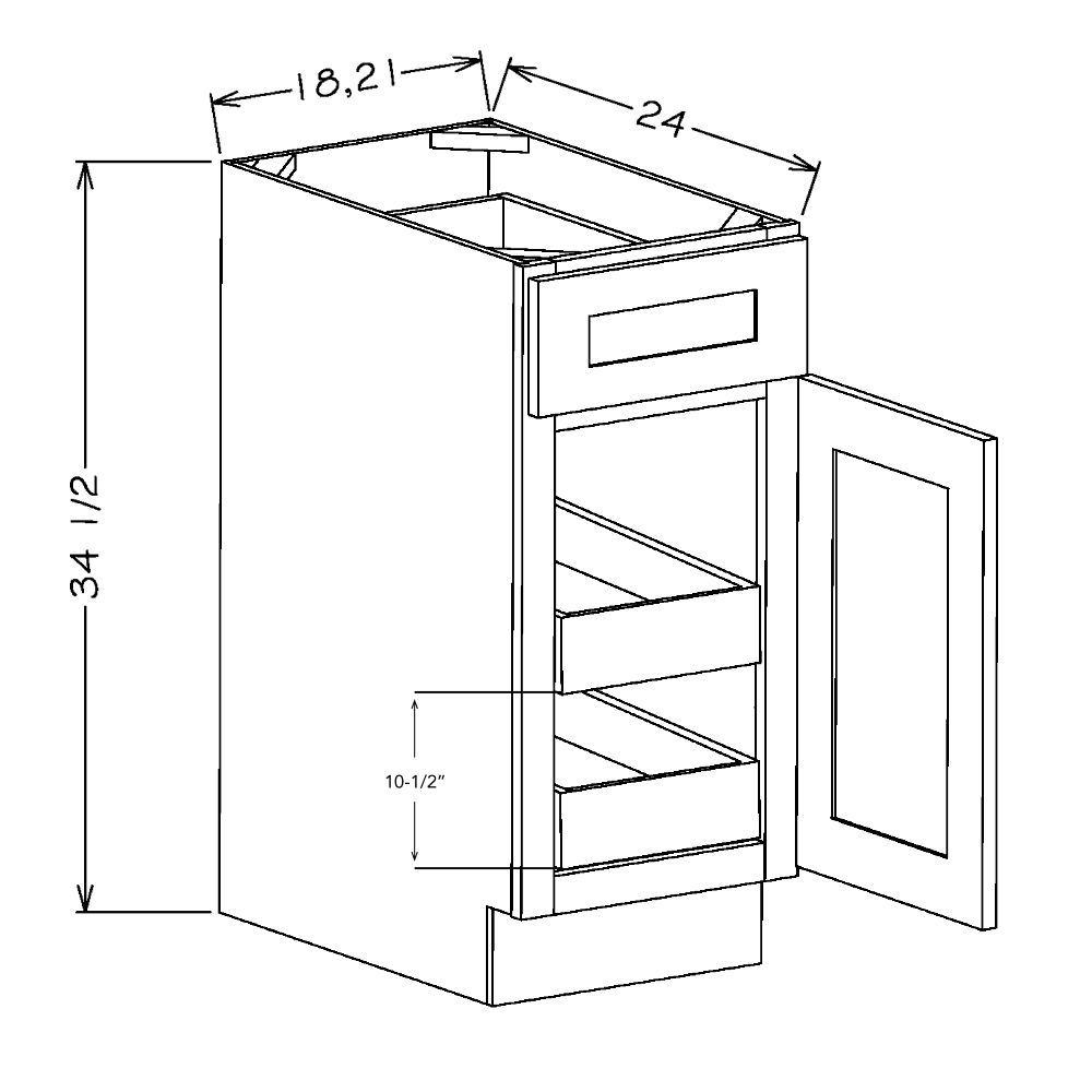 Honey Shaker 18" Full Height Door Base Cabinet w/ 2 Rollout Shelves