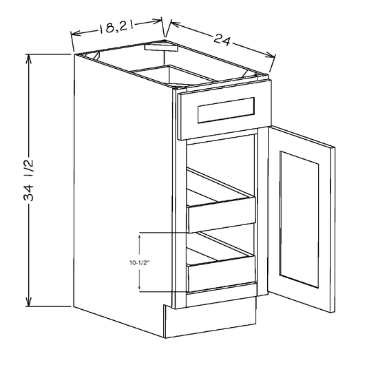 Honey Shaker 18" Full Height Door Base Cabinet w/ 2 Rollout Shelves