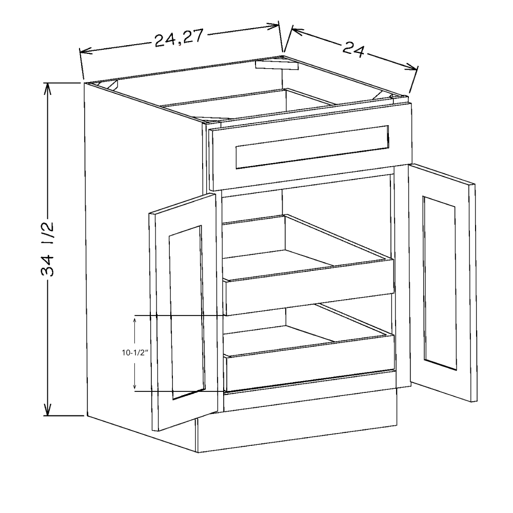 Black Shaker 27" Base Cabinet w/ 2 Rollout Shelves