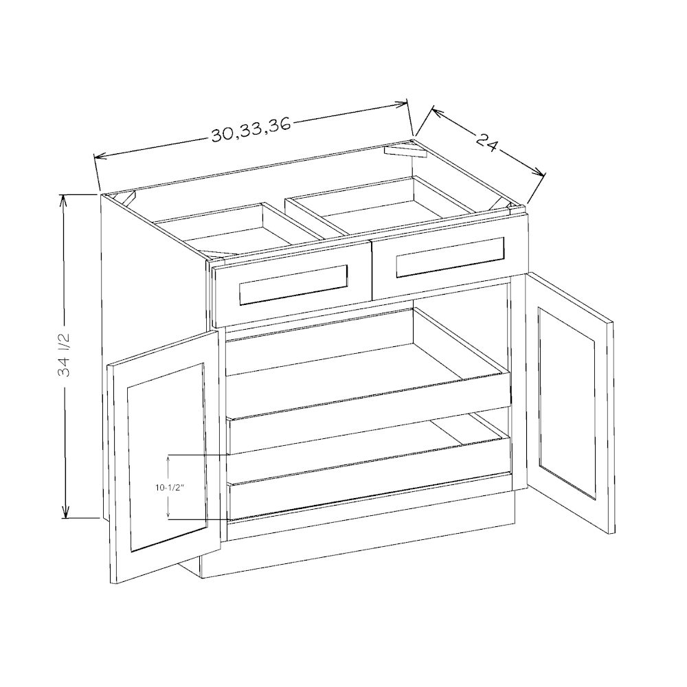 White Slim Shaker 30" Base Cabinet w/ 2 Rollout Shelves