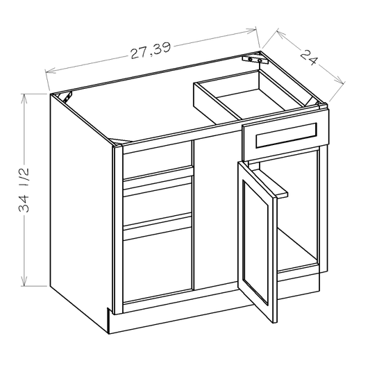 Black Shaker 36 1/2" - 43" Blind Base Corner Cabinet