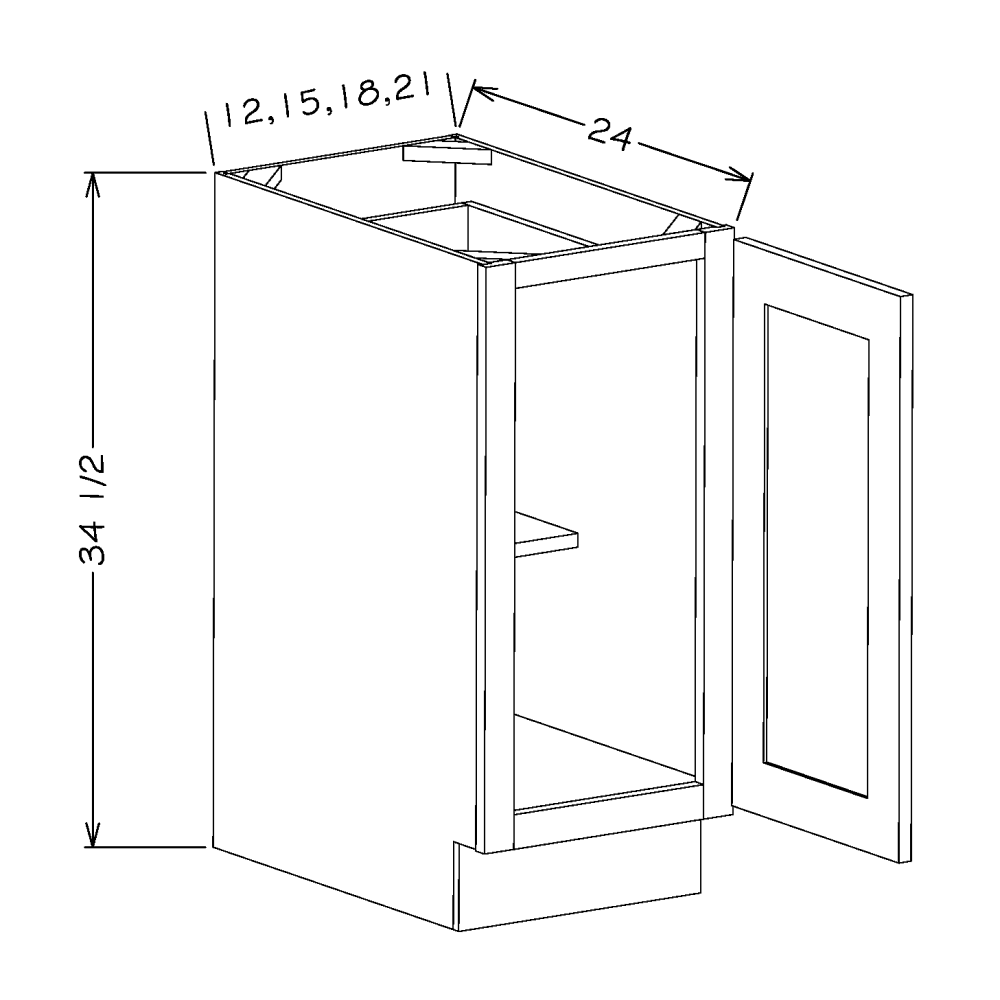 Oxford Toffee 12" Full Height Door Base Cabinet