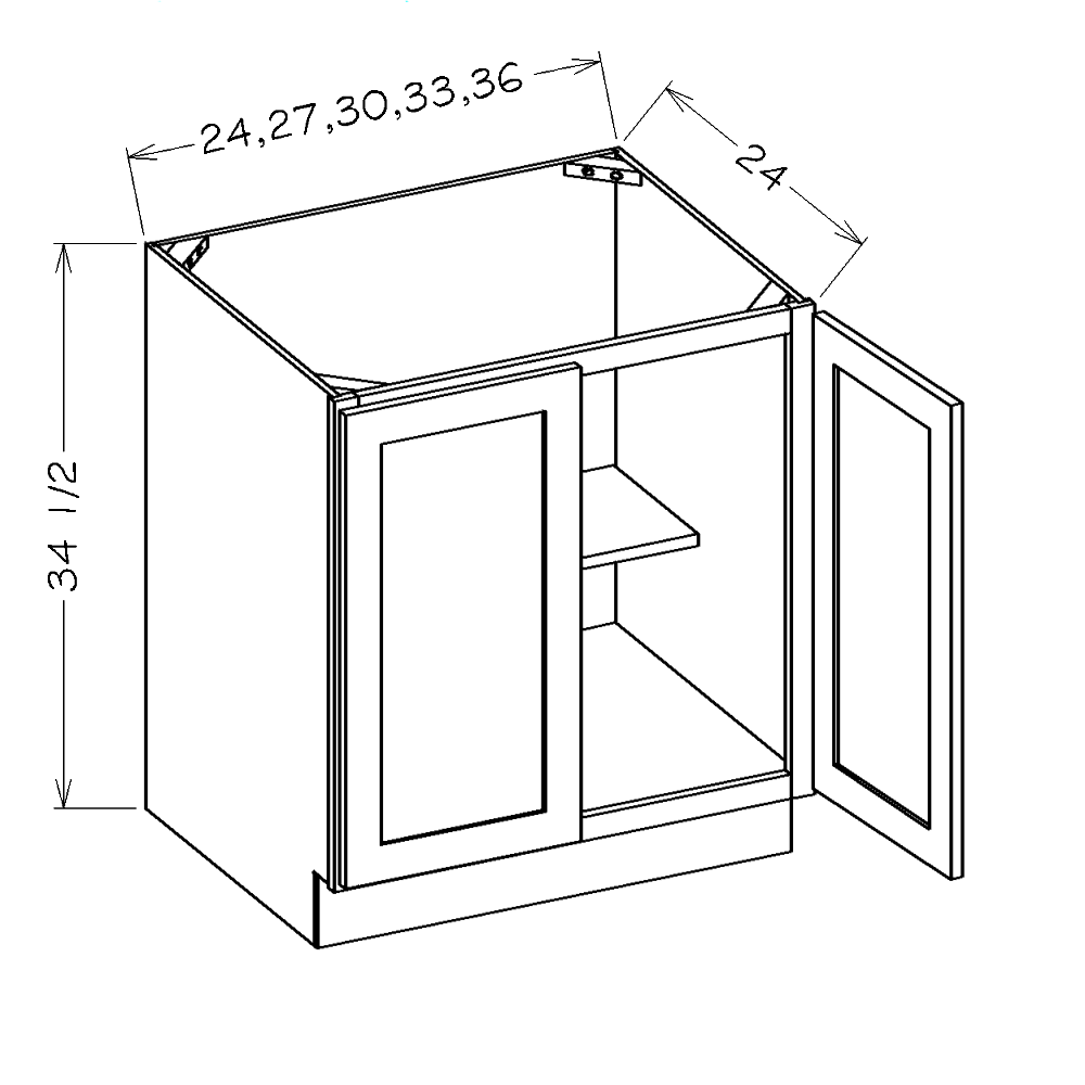 White Slim Shaker 33" Full Height Door Base Cabinet