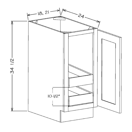 White Shaker 21" Full Height Door Base Cabinet w/ 2 Rollout Shelves