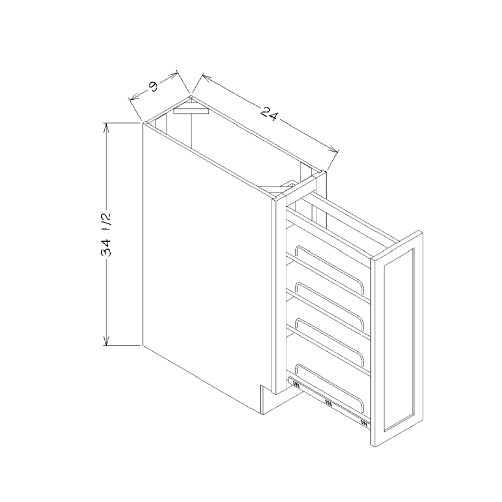 Black Shaker 9" Full Height Door Base Kit w/ Shelf Pullout