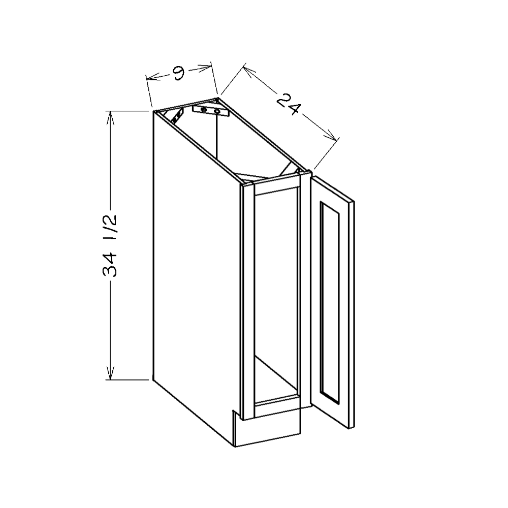 Black Shaker 9" Full Height Door Base Cabinet