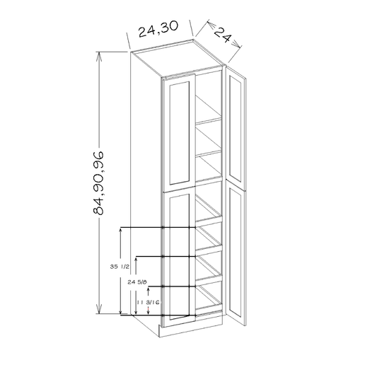 White Shaker 24"W x 96"H Utility Cabinet w/ 4 Rollout Trays