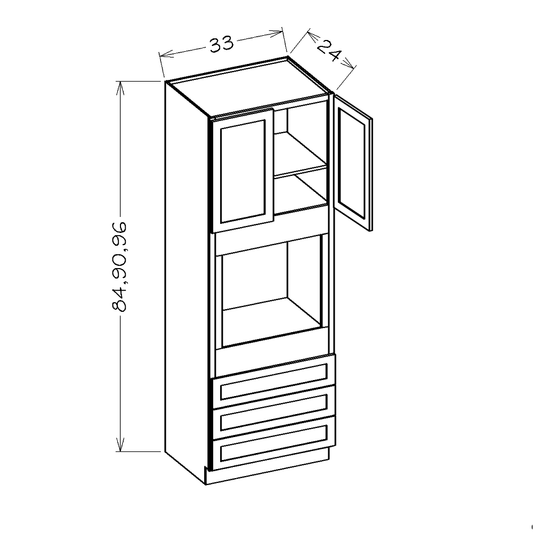 Black Shaker 33"W x 90"H Universal Oven Cabinet