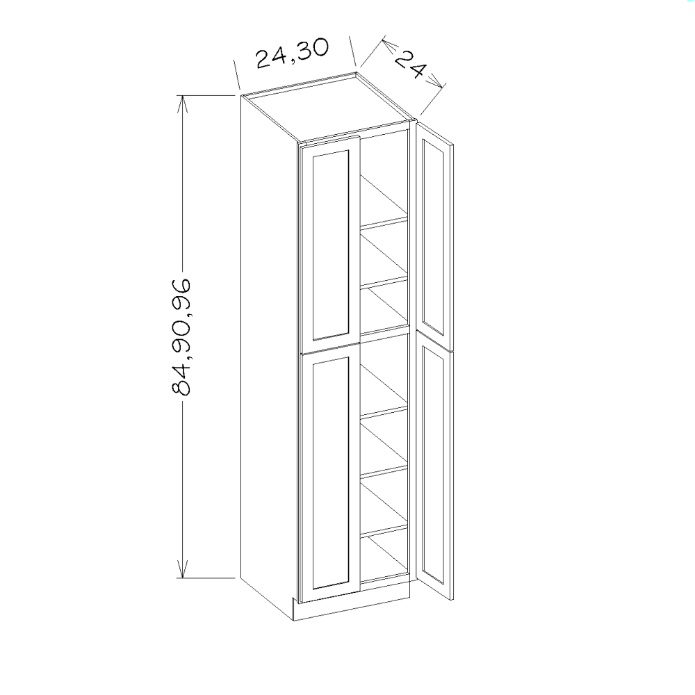 White Slim Shaker 30"W x 96"H Wall Pantry