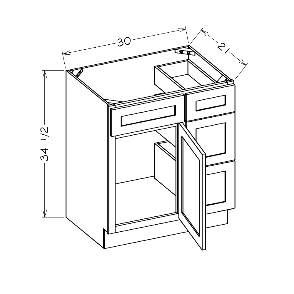 White Shaker 30" Vanity Combo Base Cabinet with Drawers Right