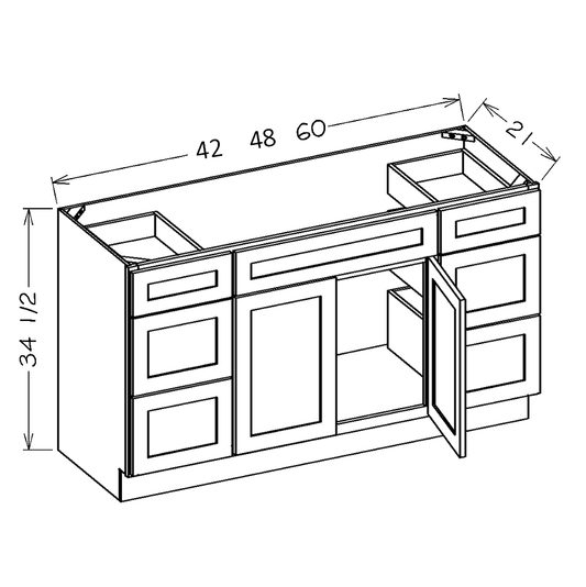 Grey Shaker 48" Vanity Combo Base Cabinet Drawers