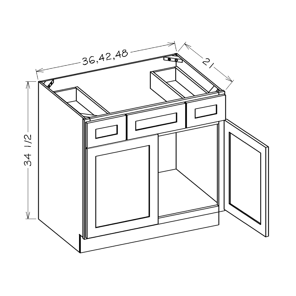 Black Shaker 42" Vanity Combo Base Cabinet with Top Drawers