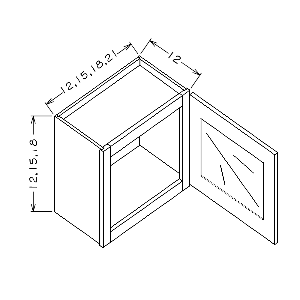 White Shaker 12"W x 15"H Stacker Wall Glass Door Cabinet with Finished Interior