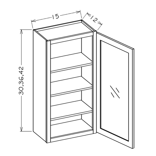 Black Shaker 15"W x 30"H Wall Glass Door Cabinet with Finished Interior