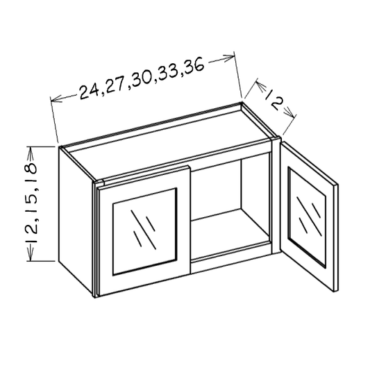 Hickory Shaker 24" x 12" Wall Cabinet w/ Plain Glass Doors